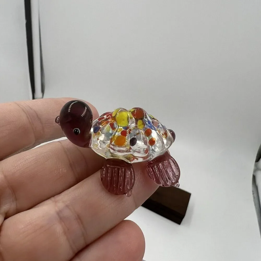 MINIATURE Art GLASS Purple Turtle FIGURINE Multicolor Tiny Collectible Trinket - Picture 6 of 6